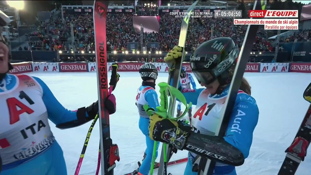 😔 Coup dur pour les Bleus ! La France est éliminée en quarts de finale du parallèle par équipes mixtes. Léo Anguenot a tout donné sur la dernière descente, mais cela n’a pas suffi. 🇫🇷 #lequipeSKI