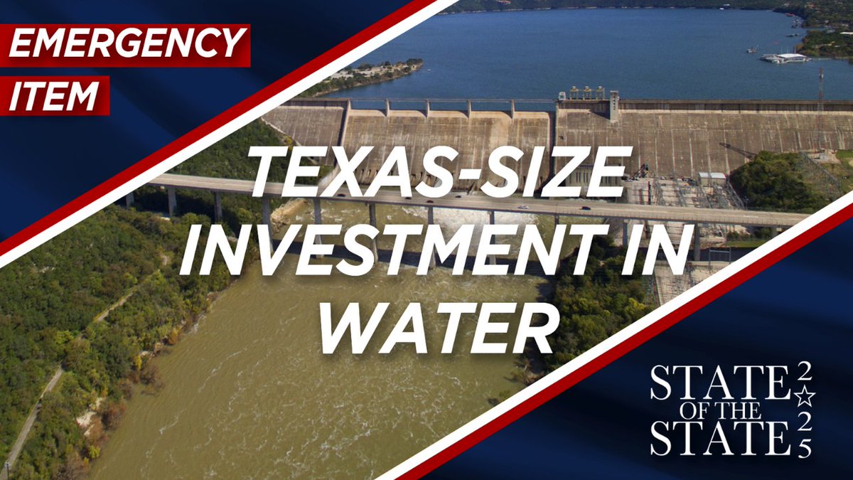 During my State of the State Address, I announced a Texas-size investment in water as an Emergency Item. #TXSOTS25 This session will be Texas’ largest investment in water in state HISTORY. We'll work together to secure reliable water supplies for the next 50 years. 🎥Watch:
