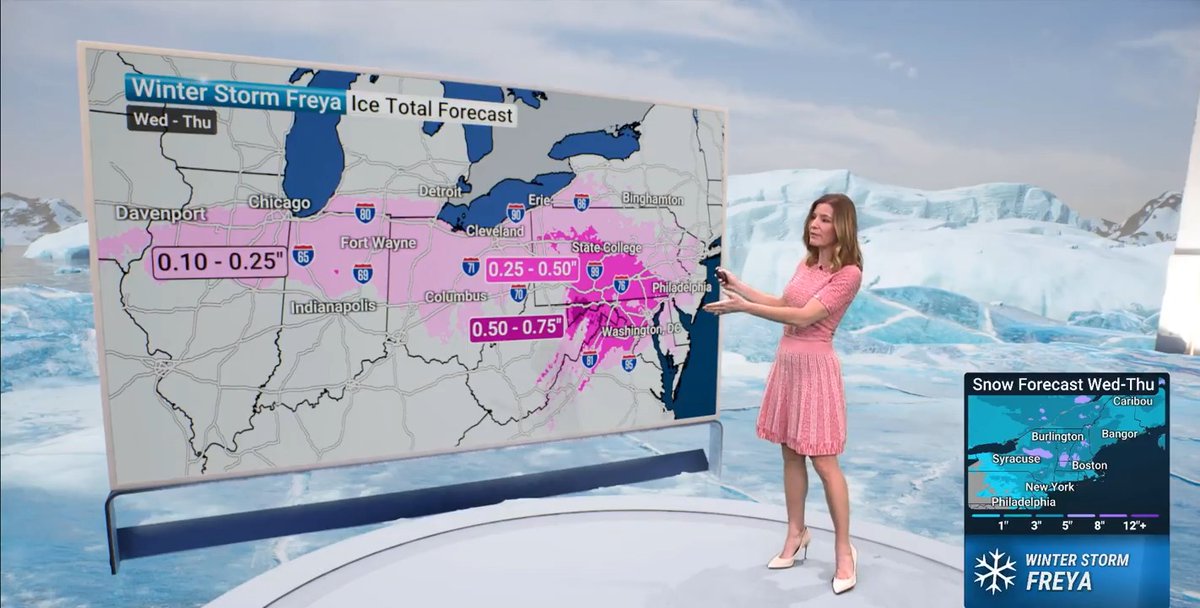 Winter Storm Freya will deliver a swath of ice more than 1,000 miles long from the Midwest to the Northeast starting Wednesday. Meteorologist Jen Carfagno breaks down the forecast: