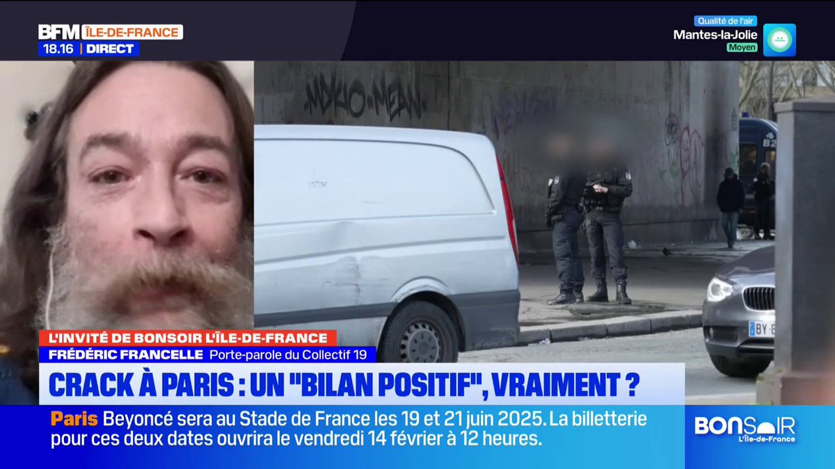 💬 "C'est toujours crackland, (...) je ne sors quasiment plus le soir" Frédéric Francelle, porte-parole du Collectif 19, assure que les "toxicomanes sont toujours dans les rues, et nombreux" dans le 19e arrondissement de Paris, tout en demandant "plus de sécurité"
