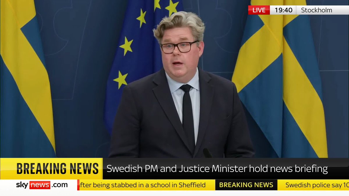 BREAKING: The Swedish Prime Minister and Justice Minister hold a news briefing after 10 people died in a shooting at an education centre in Sweden. Sky's Sadiya Chowdhury has the details 📺 Sky 501, Virgin 602, Freeview 233 and YouTube