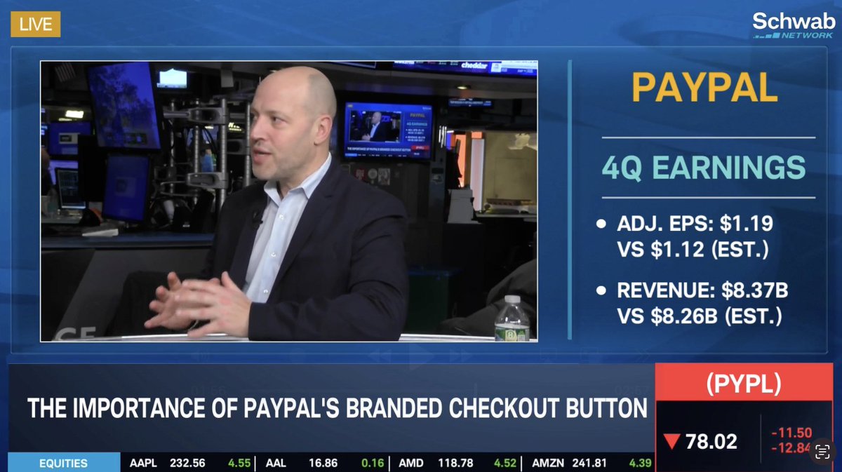 🗣️ “They took a silver spoon and they literally fed the bear case to the bears." PayPal $PYPL shares sold off today post-earnings, but Mizuho Americas’ Dan Dolev remains bullish on the stock. He explains why with Caroline Woods: