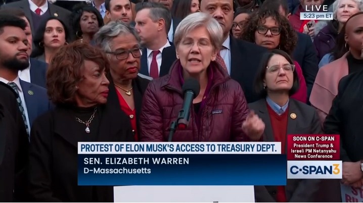 .Elizabeth Warren: Elon Musk has grabbed control of the system that makes sure your grandpa gets his Social Security on time, your mom's doctor gets paid for her Medicare exam. He wants to turn it on and off as he decides