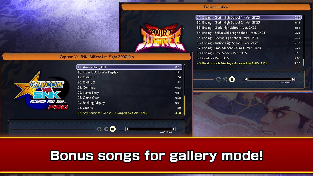 Pre-order Capcom Fighting Collection 2 to obtain two bonus CAP-JAMS songs for the music player: Soy Sauce for Geese - Arranged by CAP-JAMS Rival Schools Medley - Arranged by CAP-JAMS 👊