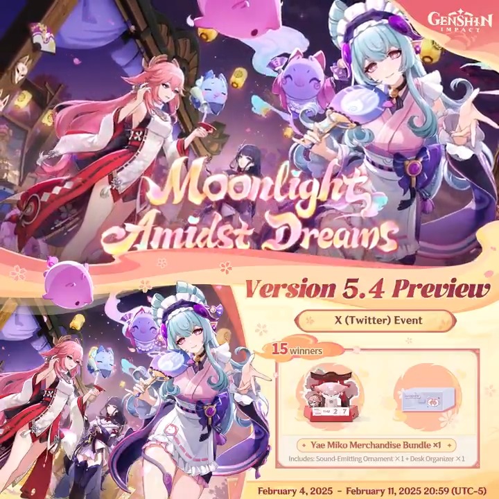 ✨Version 5.4 Preview✨ 🎁Participate in the event for a chance to win official merchandise. How to Participate: ① Follow Genshin Impact ② Retweet this post And you can instantly check the event results via this link: #GenshinImpact