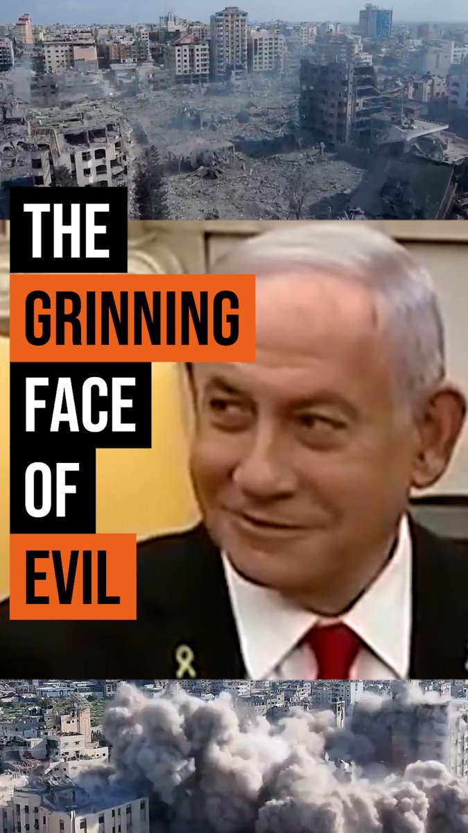 Netanyahu smiles as Trump talks about the destruction of Gaza. The face of evil.