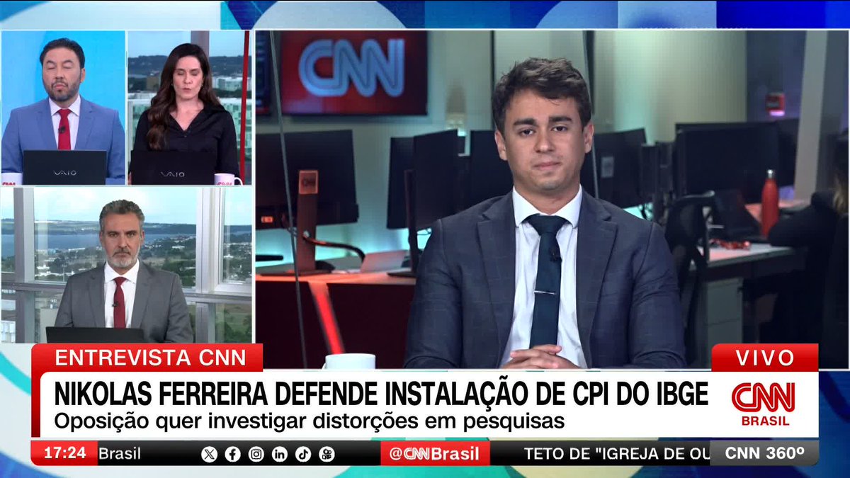 Em entrevista à CNN, o deputado federal Nikolas Ferreira (PL-MG) disse que pretende conversar com o presidente da Câmara dos Deputados, Hugo Motta (Republicanos-PB), sobre uma CPI para investigar possíveis distorções nos dados do IBGE. #CNN360