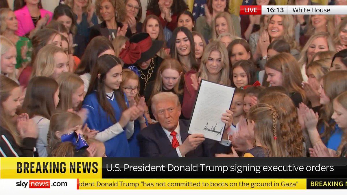 BREAKING: US President Donald Trump signs executive orders, including a ban on trans women in female sports. 📺 Sky 501, Virgin 602, Freeview 233 and YouTube