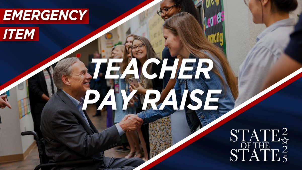 Teacher pay raises are an Emergency Item this session. #TXSOTS25 Texas must fund and train the BEST teachers—starting with a teacher pay raise. We must also reward the best teachers and put them on a path to earning a six-figure salary. 🎥Watch: