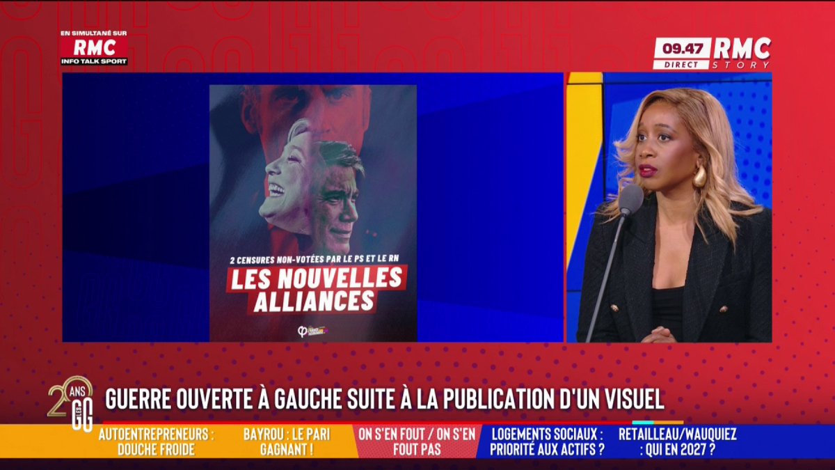 👊 Guerre ouverte à gauche suite à la publication d'un visuel 🗣️ Joëlle Dago-Serry : "LFI a raison, le PS ce sont des traîtres. Ils se sont alignés avec LFI et, quand ça leur chante, ils disent : ah bah non, on est un parti de gouvernement. On va collaborer avec Bayrou." #GGRMC