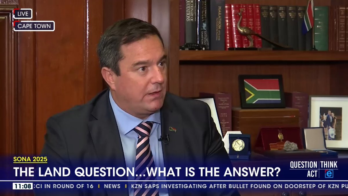 "We have to deal with the land crisis in South Africa, there is deep land injustice in the country" - DA leader and Agriculture Minister John Steenhuisen says the land ownership patterns are not satisfactory. Steenhuisen was speaking to eNCA's Siphamandla Goge ahead of #SONA2025. #ThePeoplesSONA2025 #QuestionThinkEngage