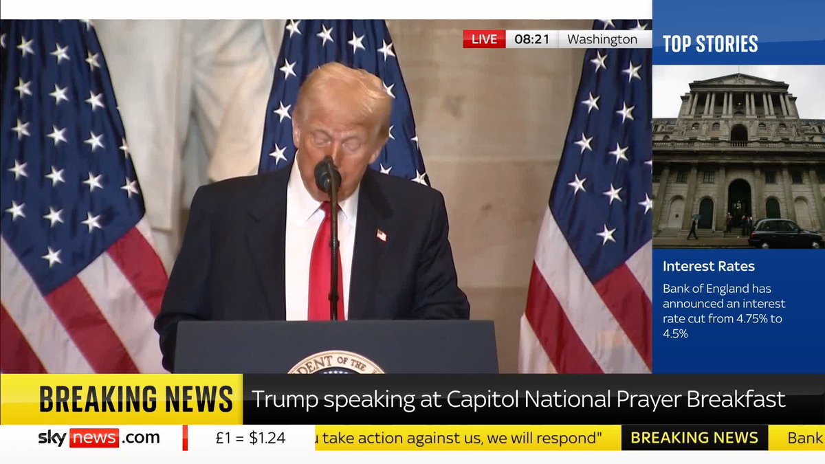 "We have to bring religion back." US President Donald Trump addresses a crowd at the National Prayer Breakfast in Washington. Trump latest: 📺 Sky 501 and YouTube