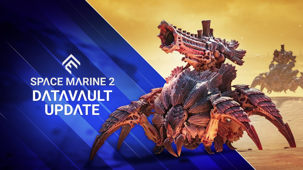 The Datavault update is OUT for #SpaceMarine2! Discover the Datavault and its new challenges, the PvP map "Tomb," the Biovore enemy, the Salamanders Champion, Raven Guard cosmetics, FOV slider, perks rework, and more. 💥 Play now: