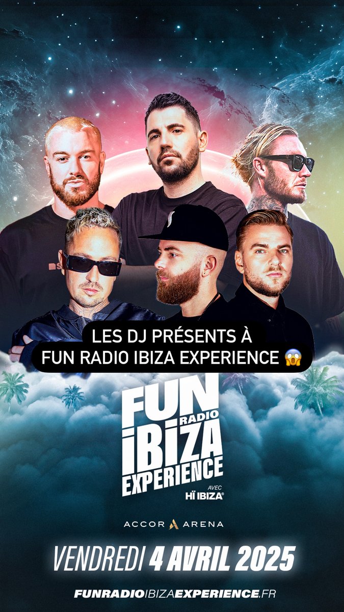 Dimitri Vegas, James Hype, Morten, Robin Schulz, Showtek... ils seront présents le vendredi 4 avril 2025 à l’Accor Arena pour Fun Radio Ibiza Experience 😍🔥