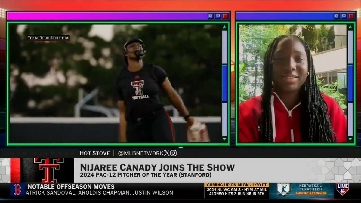2024 USA Softball Collegiate Player of the Year NiJaree Canady is ready to go in her first season with Texas Tech Softball! Canady dropped by #MLBNHotStove to discuss dominating on the rubber, entering the transfer portal and much more.