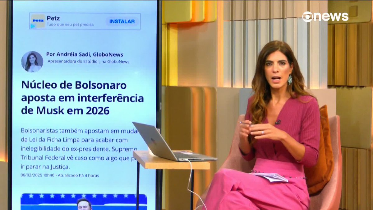 ATENÇÃO: a Andréia Sadi apurou com a própria família Bolsonaro que uma das principais estratégias deles para 2026 será contar com o APOIO DO ELON MUSK PRA MANIPULAR AS ELEIÇÕES. Sem a regulamentação, a nossa democracia estará em risco.