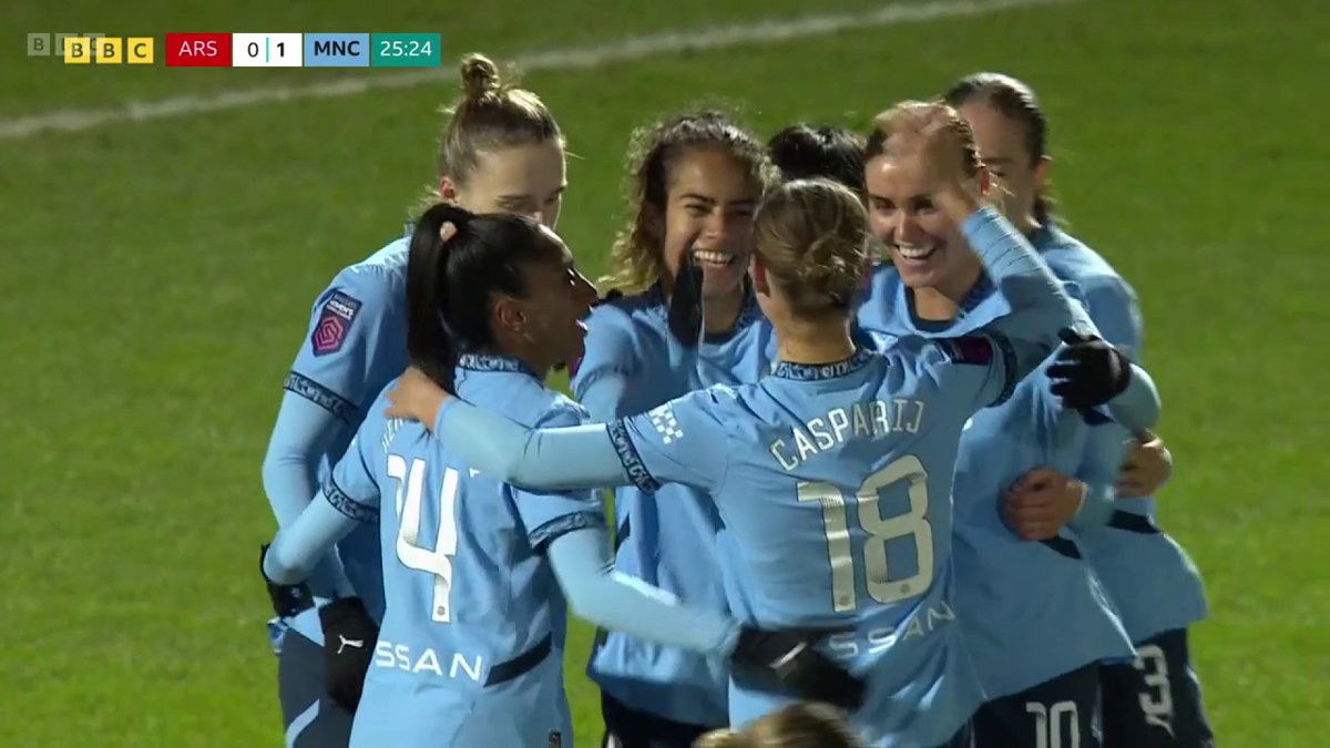 "What a goal! What a finish!" Manchester City have the lead in their Women's League Cup semi-final against Arsenal. Mary Fowler with a pinpoint strike! #BBCFootball #ARSMCI