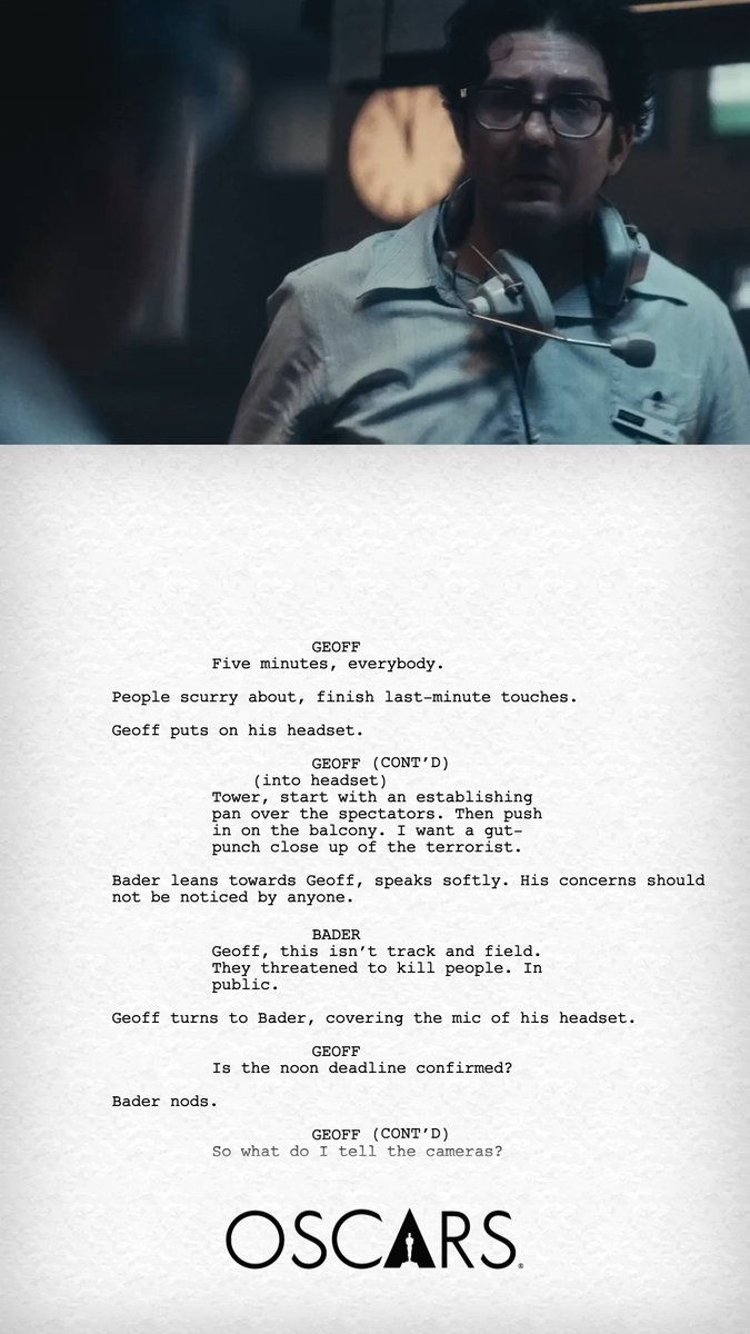 SEPTEMBER 5, written by Moritz Binder and Tim Fehlbaum; co-written by Alex David. Nominated for Writing (Original Screenplay) at the 97th Oscars. Watch the #Oscars LIVE on Sunday, March 2nd, at 7e/4p on ABC and Hulu.