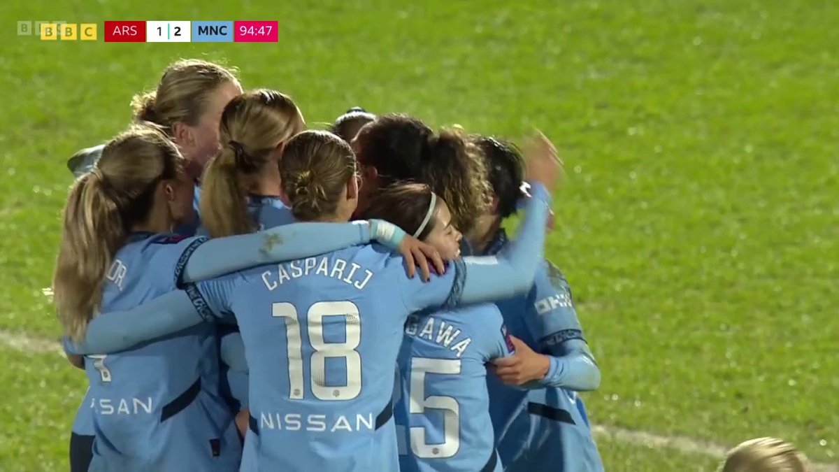 Manchester City have ended Arsenal's chances of a 'three-peat'! Gareth Taylor's side have booked their spot in the Women's League Cup final. #BBCFootball #ARSMCI