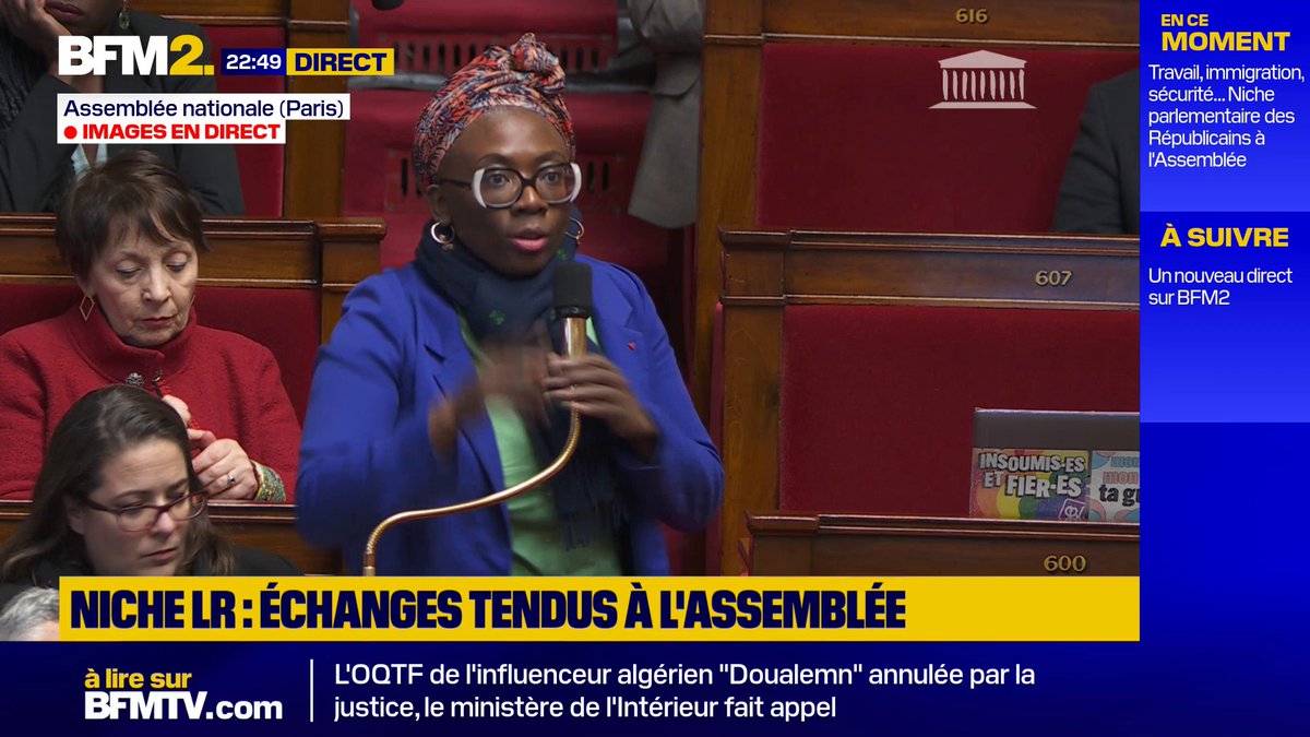 💬"Nous demandons à ce que ce député soit sévèrement sanctionné" Danièle Obono (LFI), s'insurge après que le député Frédéric Falcon (RN) a qualifié la députée LFI Ersilia Soudais d'"antisémite notoire", à l'Assemblée