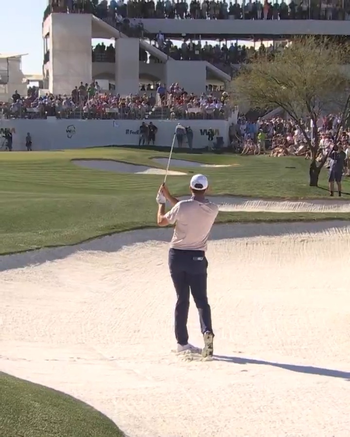 HERE COMES SCOTTIE! 😤 Scheffler drains a beautiful bunker shot from 104 yards out 🦅 📺 Golf Channel