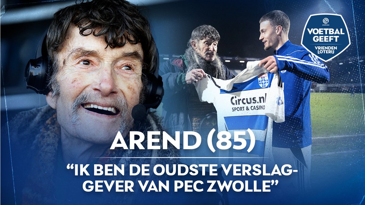 PEC Zwolle zet regionale verslaggever Arend (85) in het zonnetje ☀️🤩 Tijdens de maatschappelijke wedstrijd #PECUTR werd Arend verrast door Davy van den Berg 💙 Meer info 👇 #VoetbalGeeft | PEC Zwolle | Regio Zwolle United | VriendenLoterij