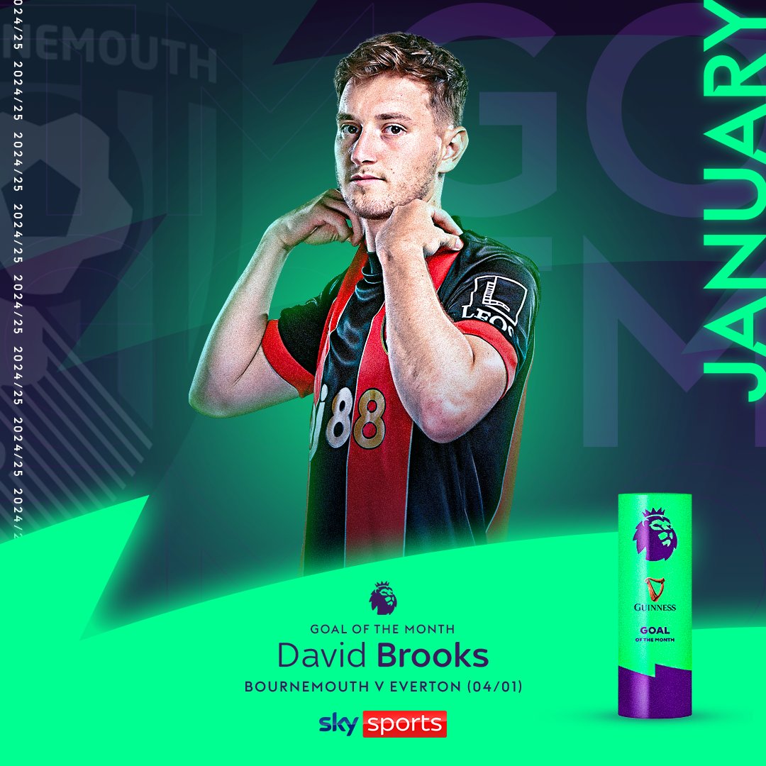 A stunning solo strike 🤌 David Brooks' goal against Everton has earned him the Guinness Goal of the Month award for January! 🎯