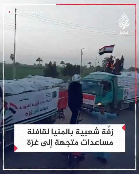 زفَّة شعبية بمحافظة المنيا فرحًا بتجهيز قافلة مساعدات متجهة إلى غزة