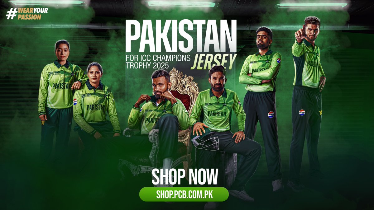 Presenting Pakistan team's official jersey for the ICC Champions Trophy 2025 🇵🇰🌟 Order now at 🛒 #ChampionsTrophy | #WeHaveWeWill