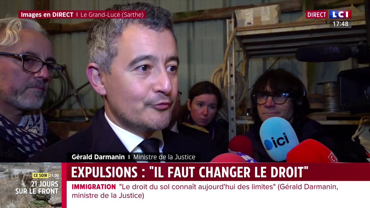 🔴 Droit du sol 🗣️ "Être né en France, ne donne pas le droit absolu d'être français." 👉 Gérald Darmanin (Gérald DARMANIN), ministre de la Justice