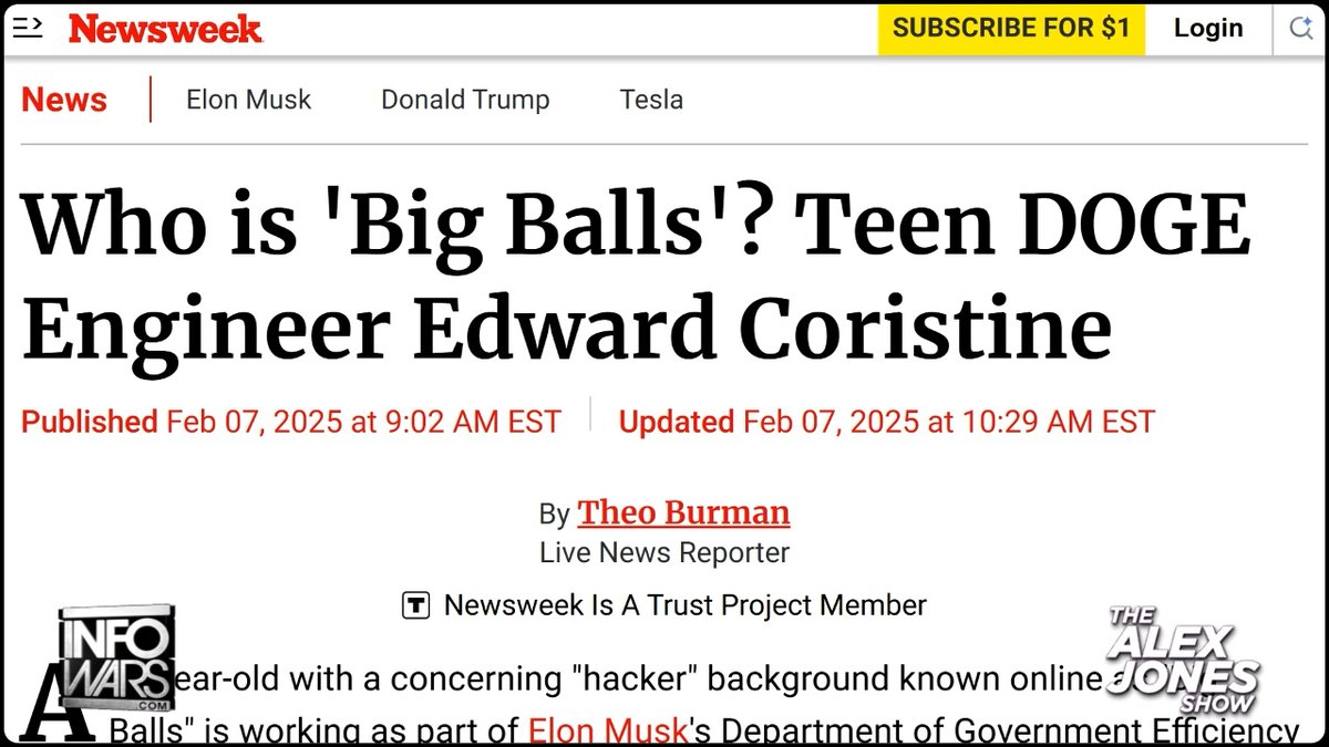 HILARIOUS: 'BIG BALLS' NEWS ALERT! Mainstream Corporate Media Doxes & Attacks Young Engineer At Musk's DOGE, "Who Uses The Nickname 'Big Balls' Online" » WATCH/SHARE THE LIVE X STREAM HERE: