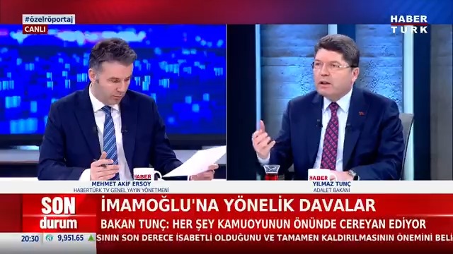Ekrem İmamoğlu'na yönelik davaların detayları neler? #ÖzelRöportaj'da Adalet Bakanı Yılmaz TUNÇ: "Yargı bağımsız bir şekilde kararını verecek. Her şey kamuoyunun önünde cereyan ediyor. Suç olup olmadığını değerlendirecek olan yargıdır."