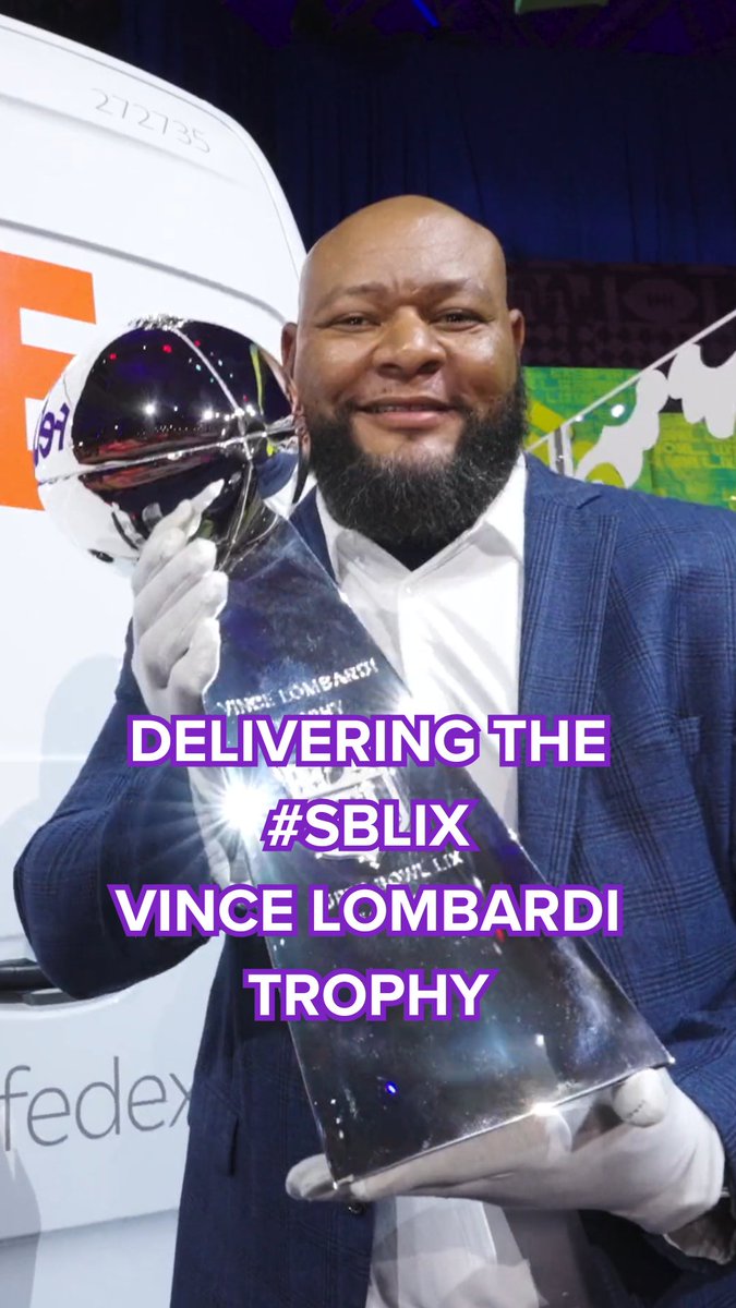 Touchdown! 🏈 The VInce Lombardi Trophy is in the building at #SuperBowlLIX in NOLA! 🏆 #YaHeardMe? #SBLIX