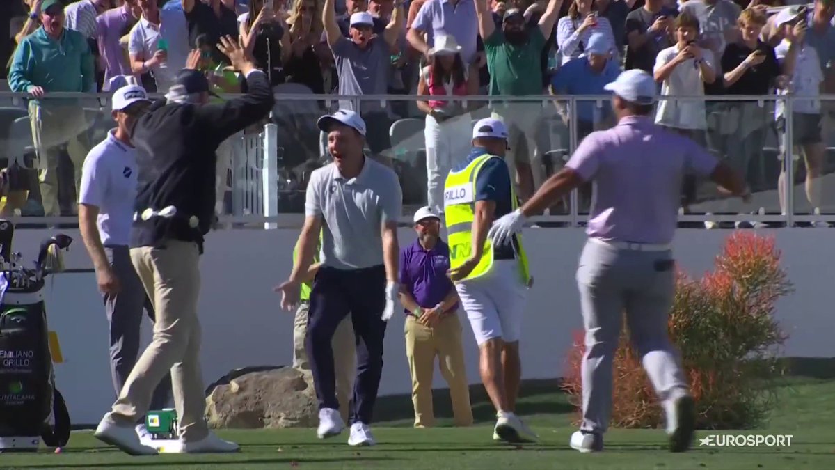 HERRANJESTAS. 🤯🤯 Emiliano Grillo lyö yhden kaikkien aikojen näyttävimmistä holareista ja yleisö menee aivan sekaisin! #golffi