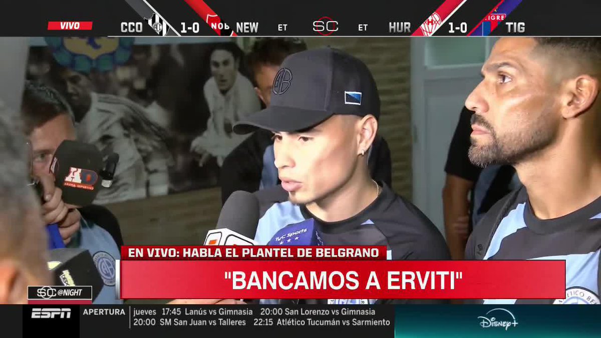 #AHORA - CONFERENCIA CLARA DE LOS JUGADORES DE BELGRANO: los referentes hablaron tras el 1-1 ante Banfield y dejaron en claro que están CON ERVITI. 📺 #DisneyPlus