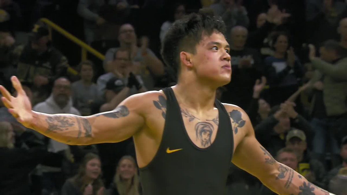 DOWN GOES NO. 2 ‼️ Kyle Parco secures the top-5 matchup win for Iowa Hawkeye Wrestling at 149 💥 #B1GWrestling on Big Ten Network 📺