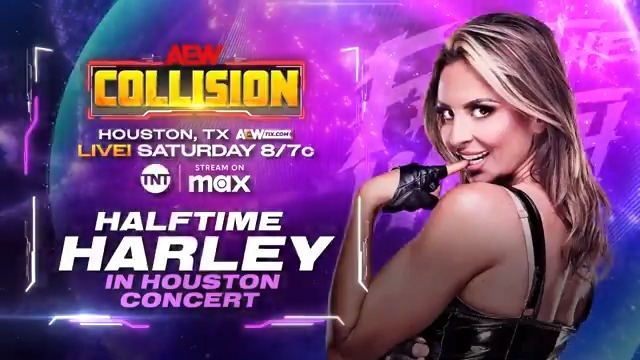 #AEWCollision TOMORROW! Houston, TX LIVE at 8pm ET/7pm CT on @TNTDrama &amp; @SportsOnMax Harley Halftime in Houston Harley Cameron performs a special concert LIVE from Houston TOMORROW on Collision! Will the TBS Champion Último Moné be in attendance TOMORROW?