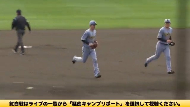 【宜野座】 1回裏、佐藤輝選手が放ったライナー性の打球をナイスキャッチする小幡選手! #hanshin #虎テレ #阪神タイガース 虎テレでは春季キャンプをライブ配信
