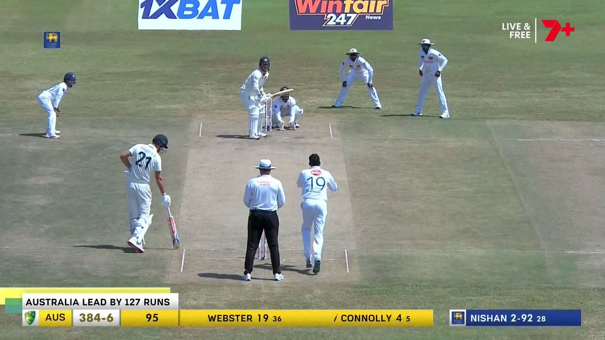 Cooper Connolly's first Test innings is a brief one, dismissed by Nishan #SLvAUS