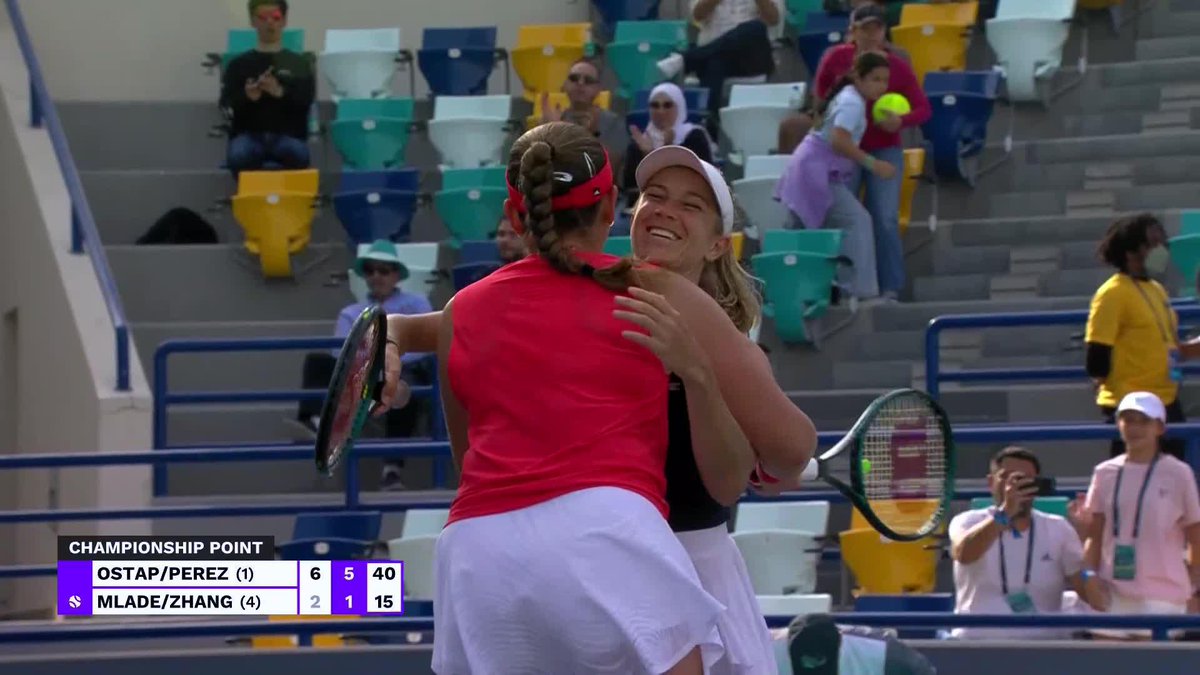 CHAMPIONS IN ABU DHABI! 🏆 Ostapenko/Perez bring home the title after defeating Zhang/Mladenovic 6-2, 6-1. #MubadalaAbuDhabiOpen