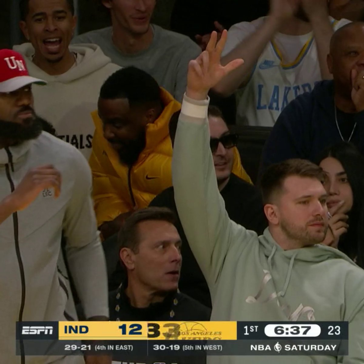 Luka Doncic was loving this three from Austin Reaves 🔥 📺: ESPN