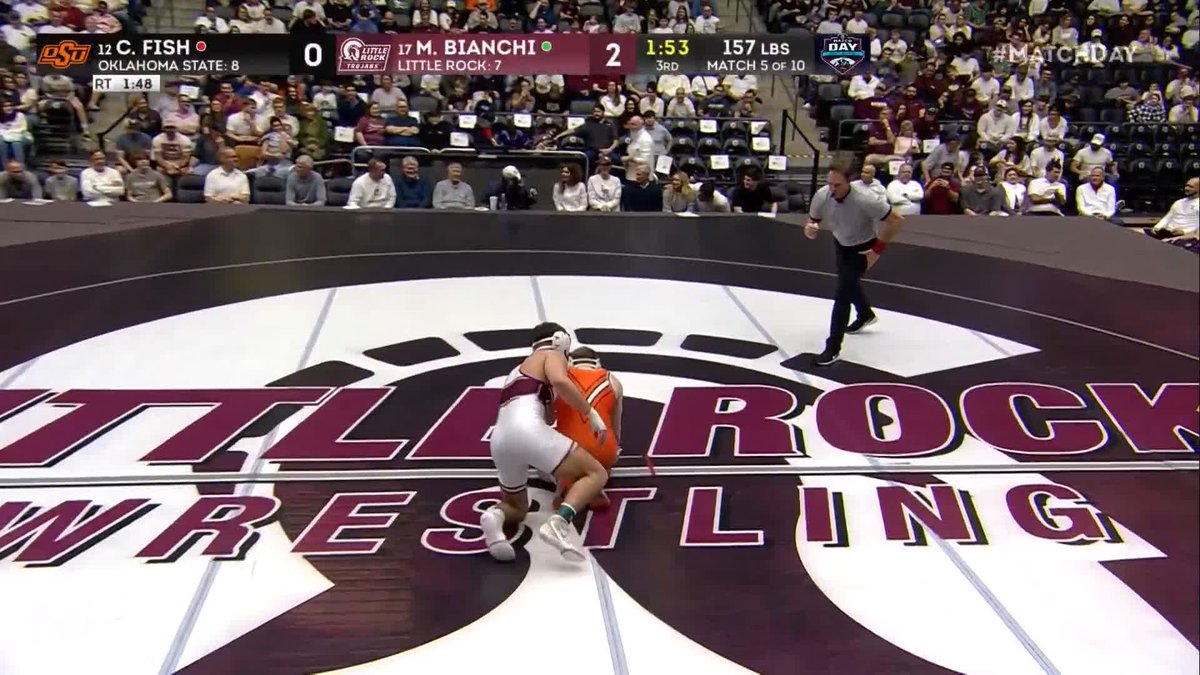 BIANCHI IS A BAD MAN!!!!!! LITTLE ROCK TAKES THE LEAD!!! Trojans up 13-8 after five Little Rock Wrestling @CFFCmatchday