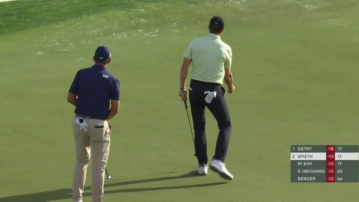 SPIETH SAVES PAR ON 18. BACK-TO-BACK BOGEY-FREE ROUNDS. FIST PUMP. T2 AFTER ROUND 3.