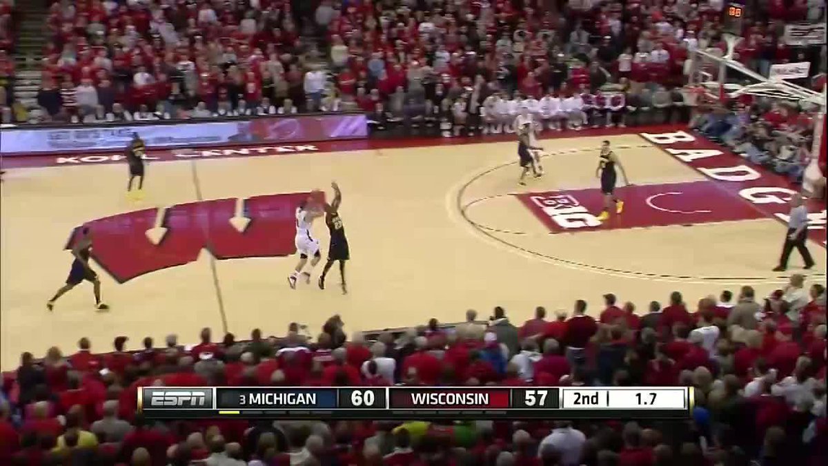 Brust beats the buzzer‼️ 😲 #OTD in 2013, Ben Brust's last-second heave forced OT and helped lead Wisconsin Basketball to a win over No. 3 Michigan. #B1GMBBall