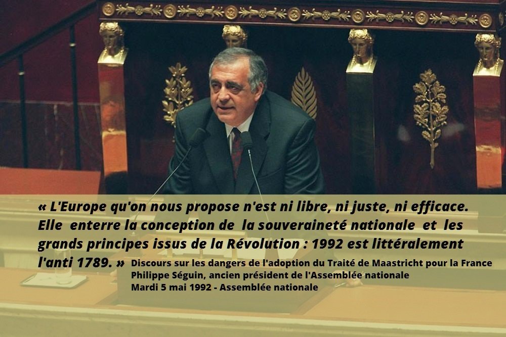 1992, Séguin disait que #Maastricht🇪🇺 enterrerait la souveraineté🇫🇷. Il disait aux 🇫🇷 : «On vous mène dans une impasse [avec l'🇪🇺]. L'espérance est ailleurs, dans la nation qui est la vôtre [la 🇫🇷] !» 18ans qu'François Asselineau 🇫🇷 essaye de l'expliquer aux 🇫🇷 ! ❌️#USAID ✅️#Frexit