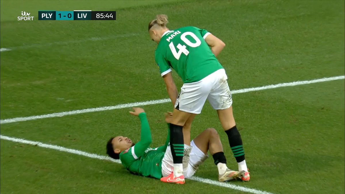 When you're a WARRIOR at the back but also CARE for your teammates 💚 #FACup | Plymouth Argyle FC