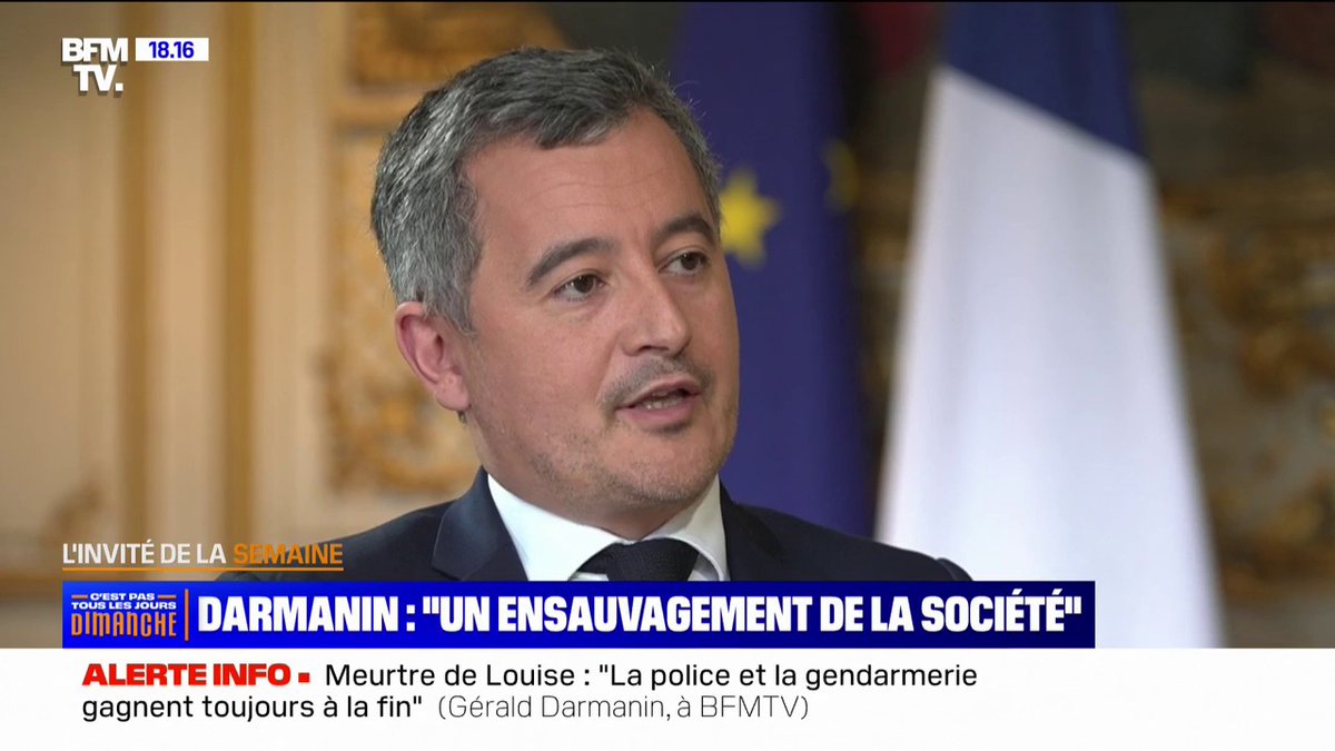 🇫🇷 FLASH | "Bien sûr qu'il y a un ensauvagement de la société", affirme Gérald Darmanin, selon qui "les mineurs ne sont plus les mêmes".