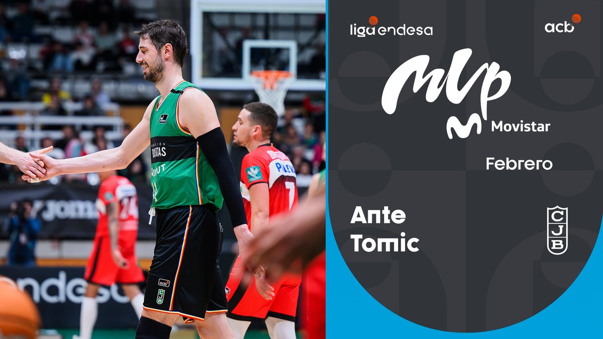 ⭐Ante Tomic, #MVPMovistar de febrero Tras promediar 1️⃣8️⃣,5️⃣ puntos, 7️⃣ rebotes y 2️⃣5️⃣ de valoración en los dos partidos del mes, Ante Tomić consigue su segunda nominación y la sexta de su carrera en #LigaEndesa 💪 | Movistar España