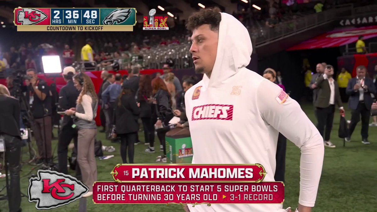 Patrick Mahomes has taken the field to warm up before #SuperBowlLIX