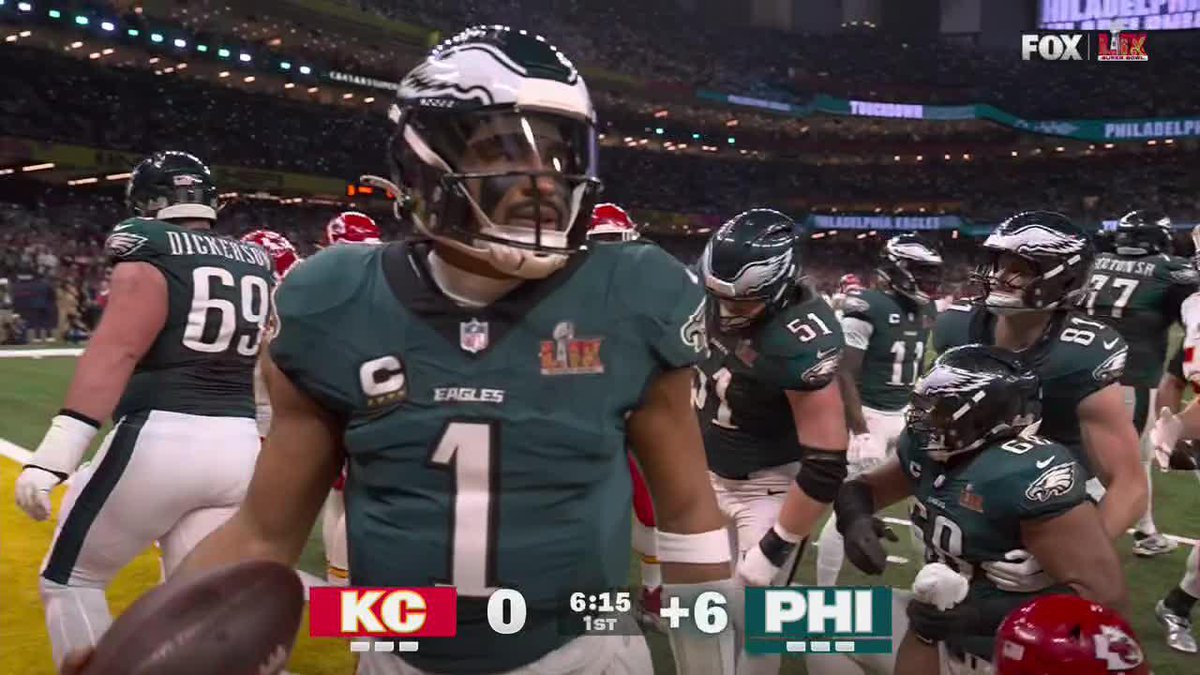 JALEN HURTS TUSH PUSH FIRST TD 😤 #SBLIX (📺 FOX)